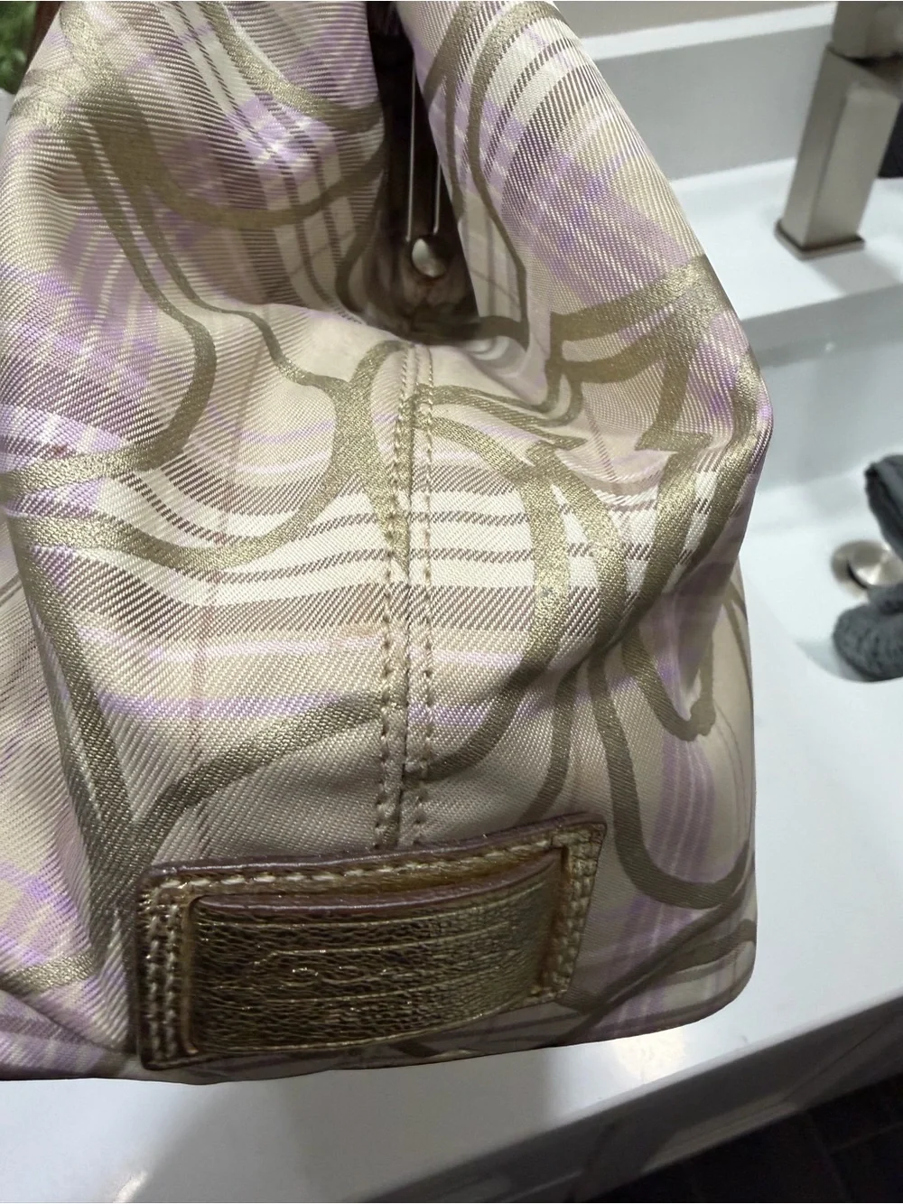 Coach F17213 Signature Plaid Tote Wallet Wristlet 3-Piece Set Beige Lavender - Picture 4 of 12